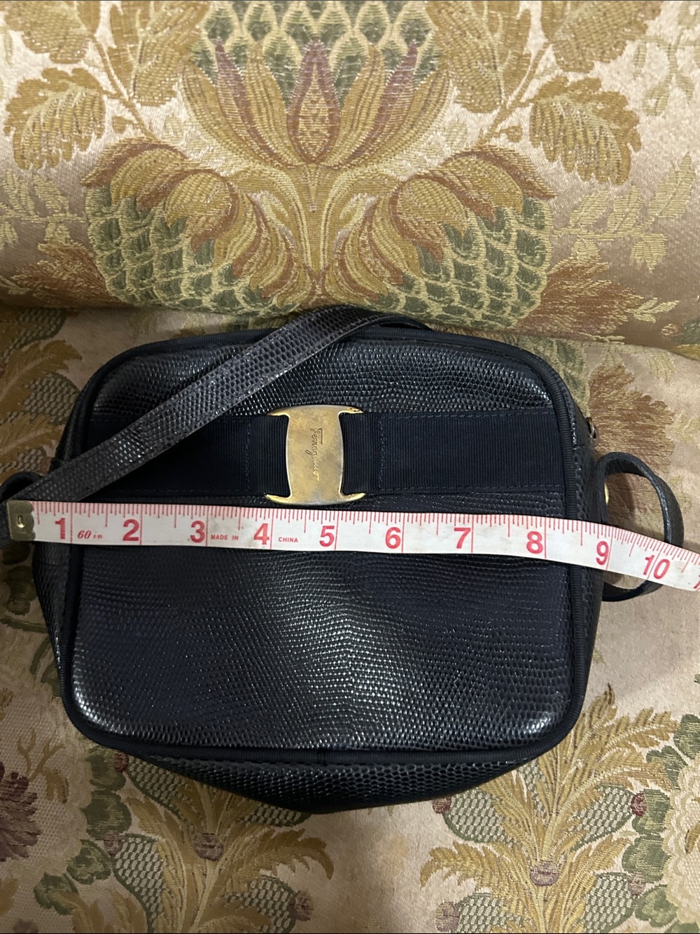 Salvatore Ferragamo vinBlack Lizard-Embossed Leather Crossbody with Gold Buckle - Picture 8 of 12